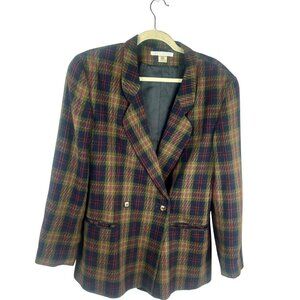 Vintage 90s The Limited Blazer Jacket Women Medium Navy Blue Green Plaid Career